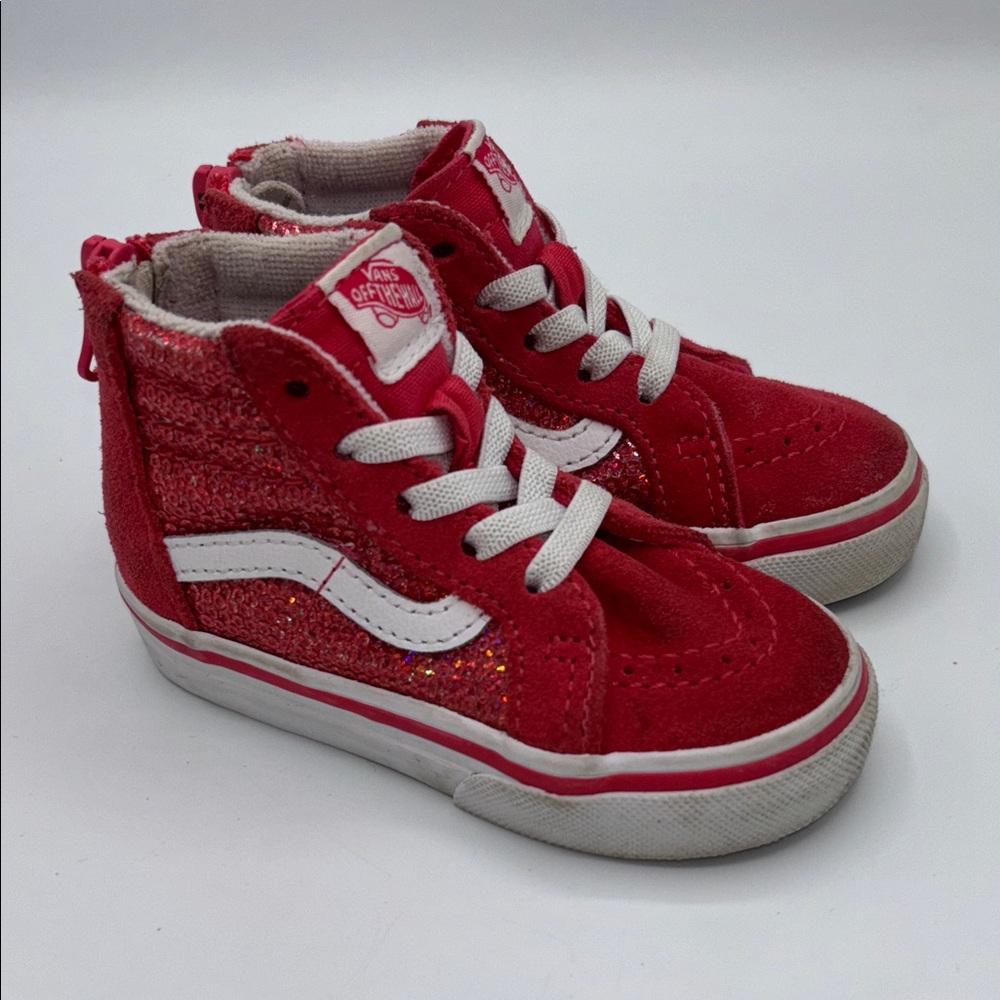 Vans Toddler Sparkly Red and White Sneakers